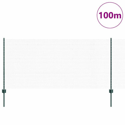 Fence with Posts Green 1 x 100 m Steel