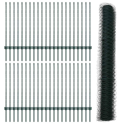 Fence with Posts Green 1 x 100 m Steel