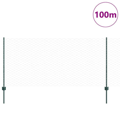 Fence with Posts Green 1 x 100 m Steel