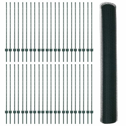 Fence with Posts Green 1.2 x 100 m Steel