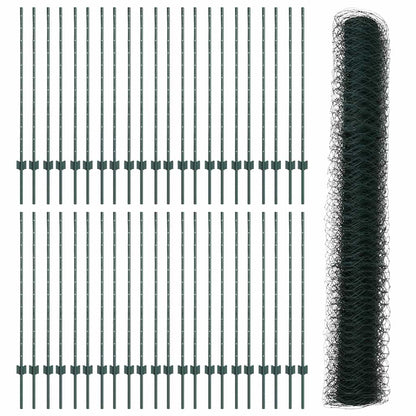 Fence with Posts Green 1.2 x 100 m Steel