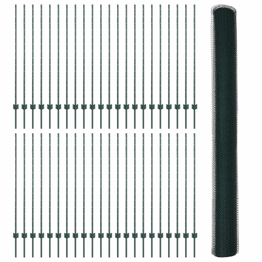 Fence with Posts Green 1.4 x 100 m Steel