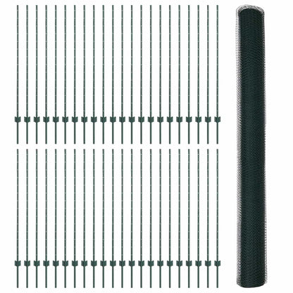 Fence with Posts Green 1.4 x 100 m Steel