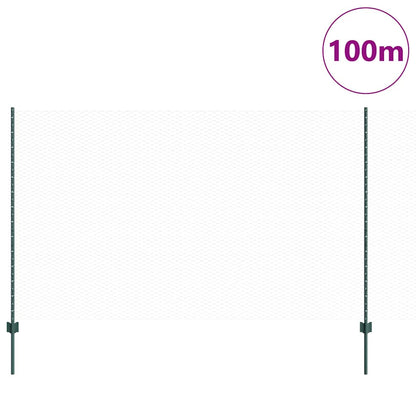 Fence with Posts Green 1.4 x 100 m Steel