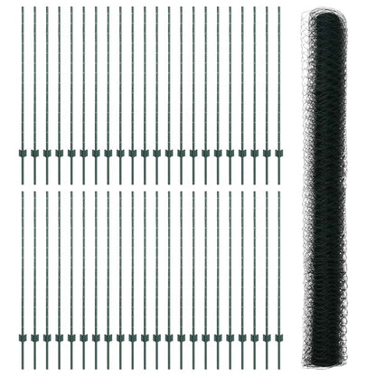Fence with Posts Green 1.4 x 100 m Steel