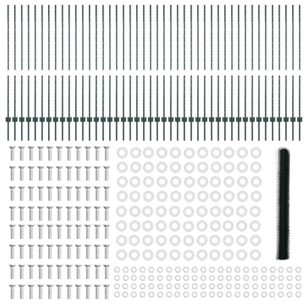 Fence with Posts Green 1.4 x 100 m Steel