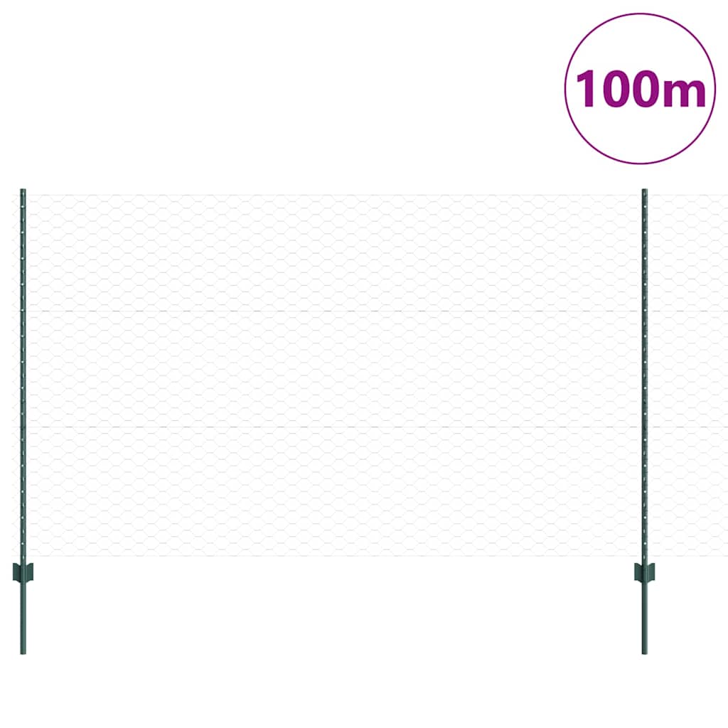 Fence with Posts Green 1.4 x 100 m Steel
