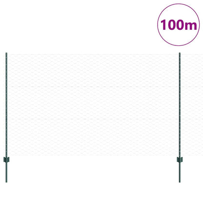 Fence with Posts Green 1.4 x 100 m Steel