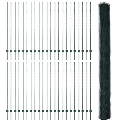 Fence with Posts Green 1.5 x 100 m Steel