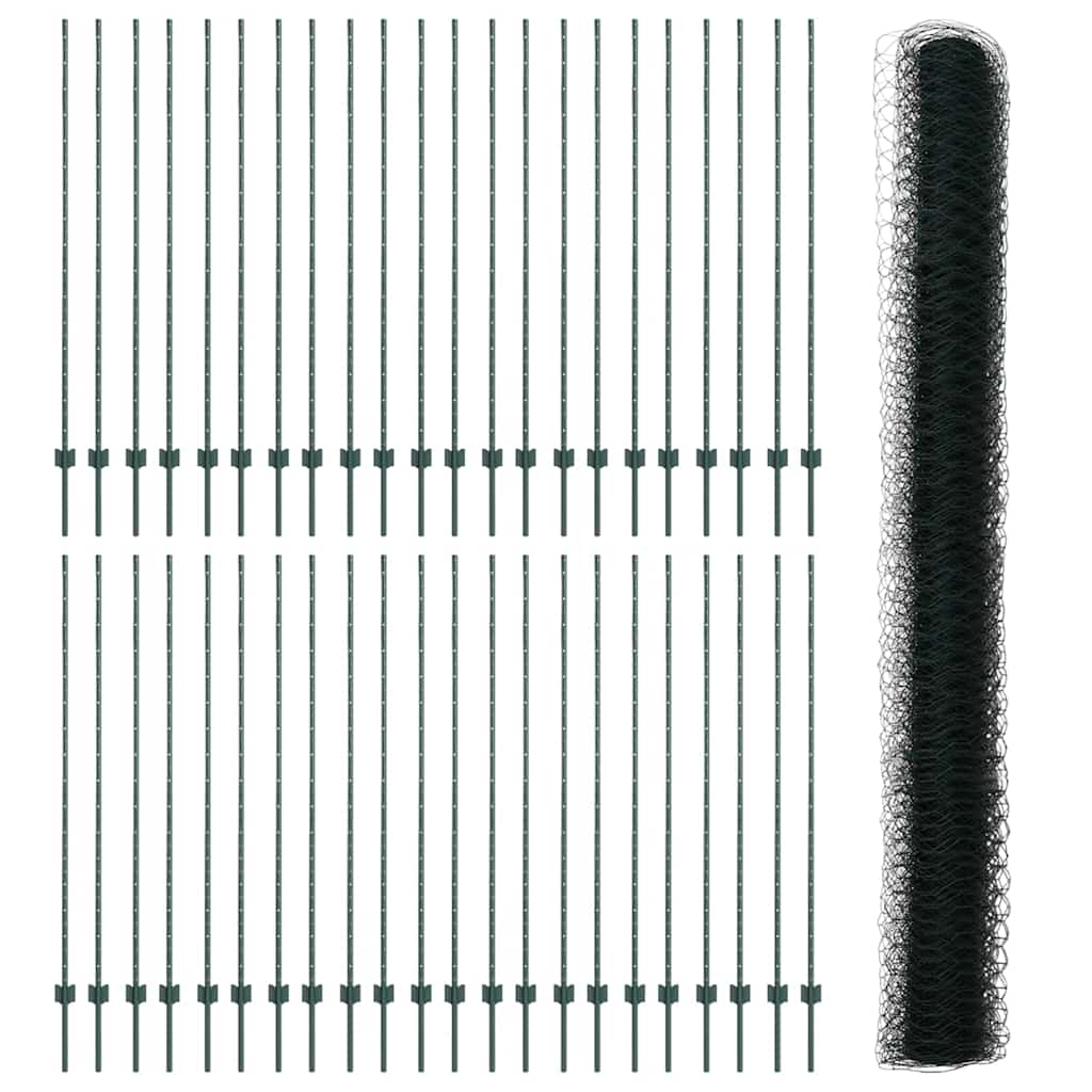 Fence with Posts Green 1.5 x 100 m Steel