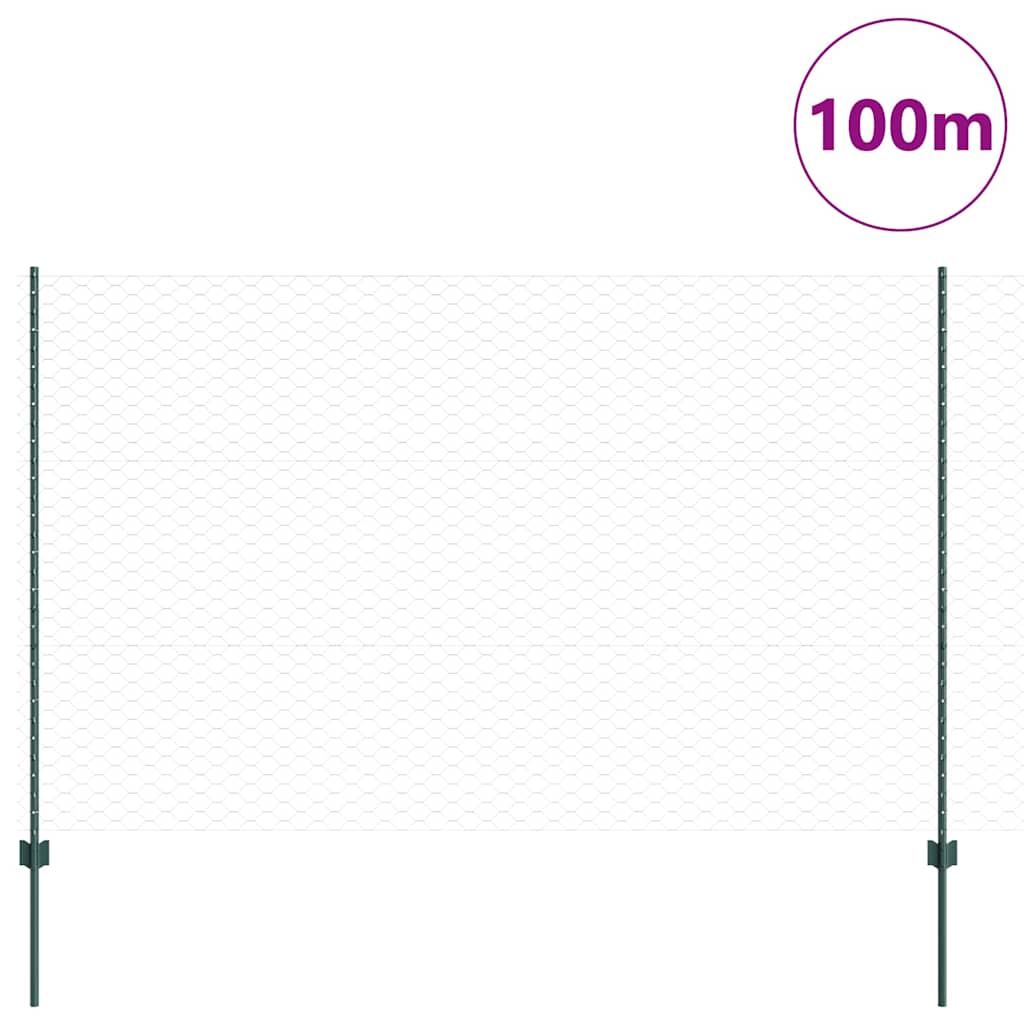 Fence with Posts Green 1.6 x 100 m Steel