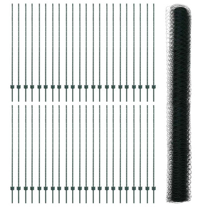 Fence with Posts Green 1.6 x 100 m Steel