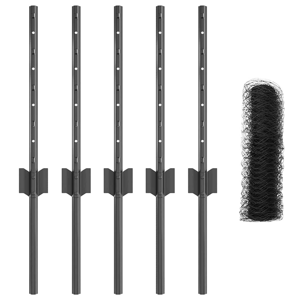 Fence with Posts Grey 0.4 x 10 m Steel