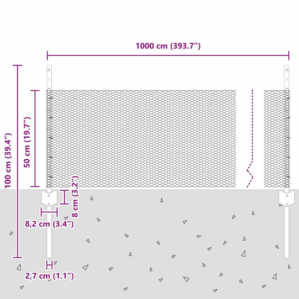 Fence and Post Grey 0.5 x 10 m Steel
