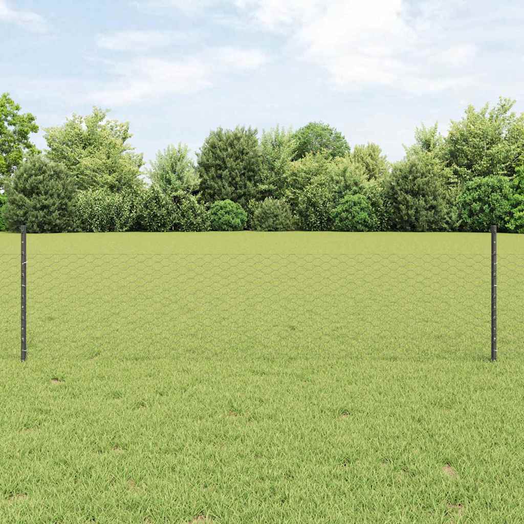 Fence with Posts Grey 0.5 x 10 m Steel