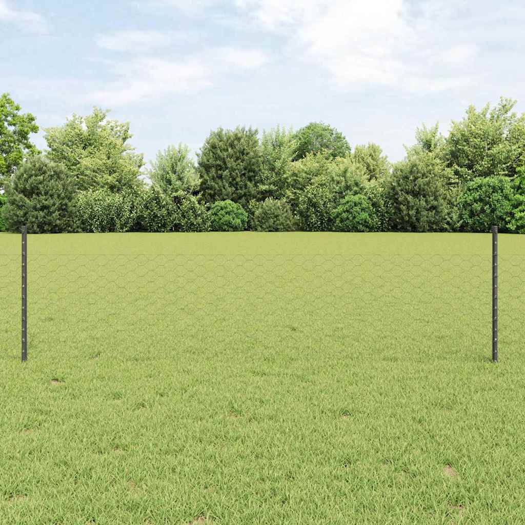 Fence with Posts Grey 0.5 x 10 m Steel