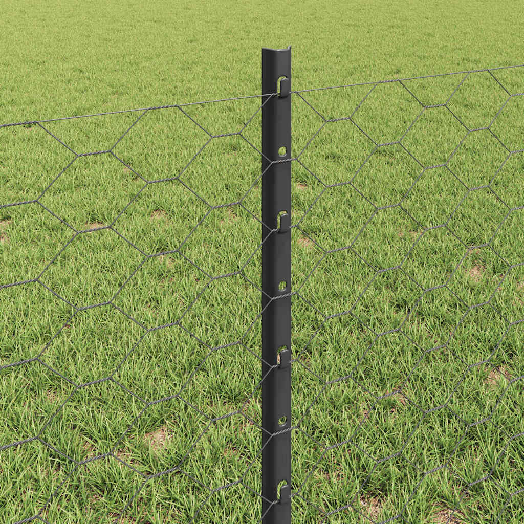 Fence with Posts Grey 0.6 x 10 m Steel