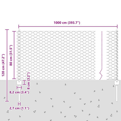 Fence with Posts Grey 0.8 x 10 m Steel