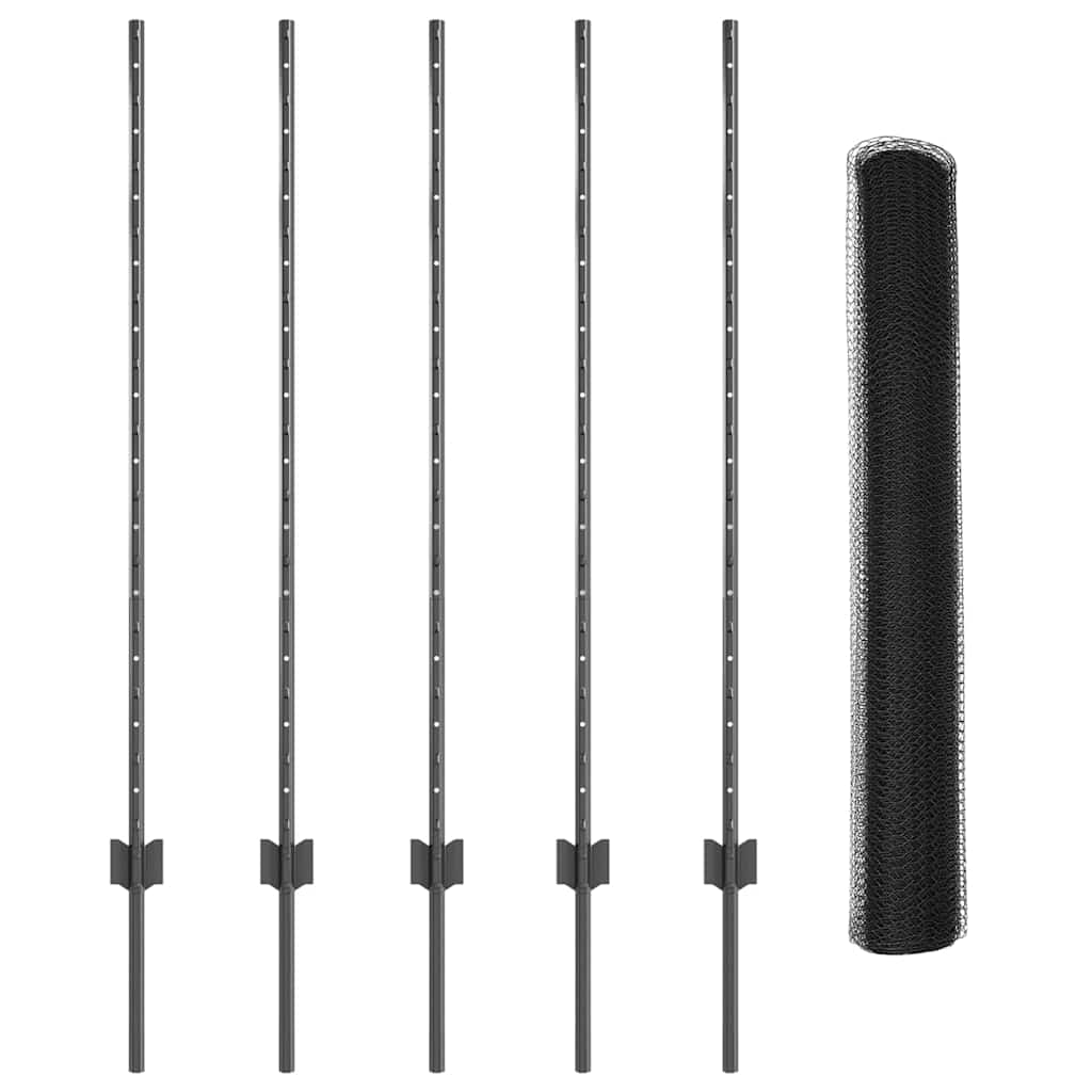 Fence with Posts Grey 1.2 x 10 m Steel