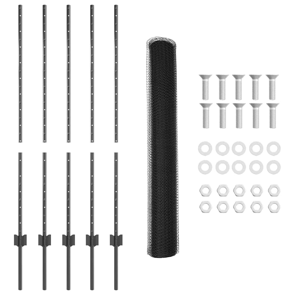 Fence with Posts Grey 1.2 x 10 m Steel