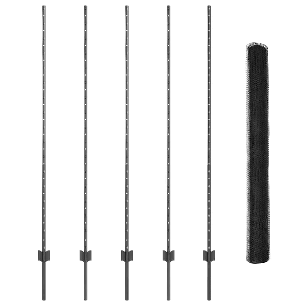 Fence with Posts Grey 1.5 x 10 m Steel