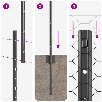 Fence with Posts Grey 1.5 x 10 m Steel