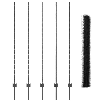Fence with Posts Grey 1.6 x 10 m Steel