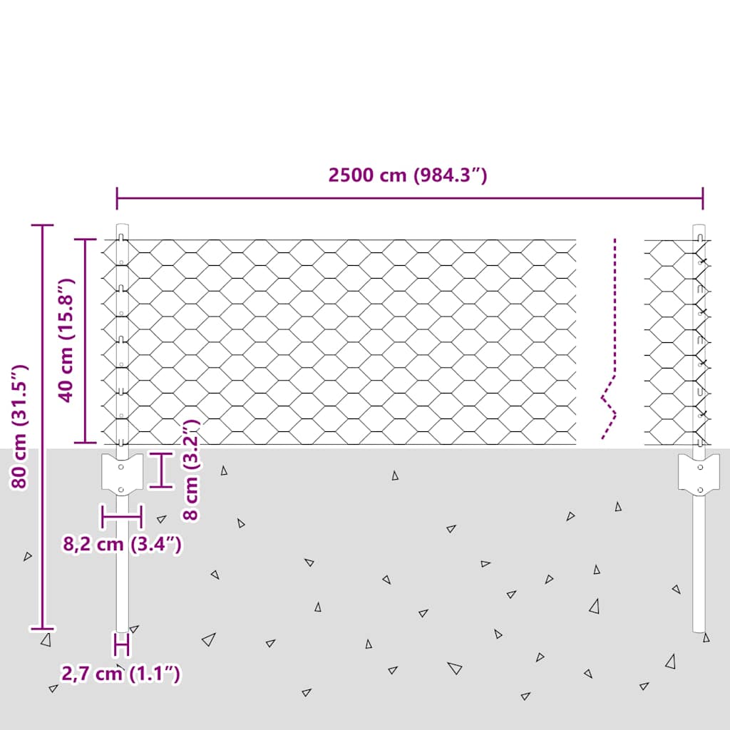 Fence with Posts Grey 0.4 x 25 m Steel
