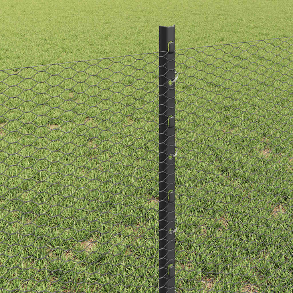 Fence with Posts Grey 0.6 x 25 m Steel