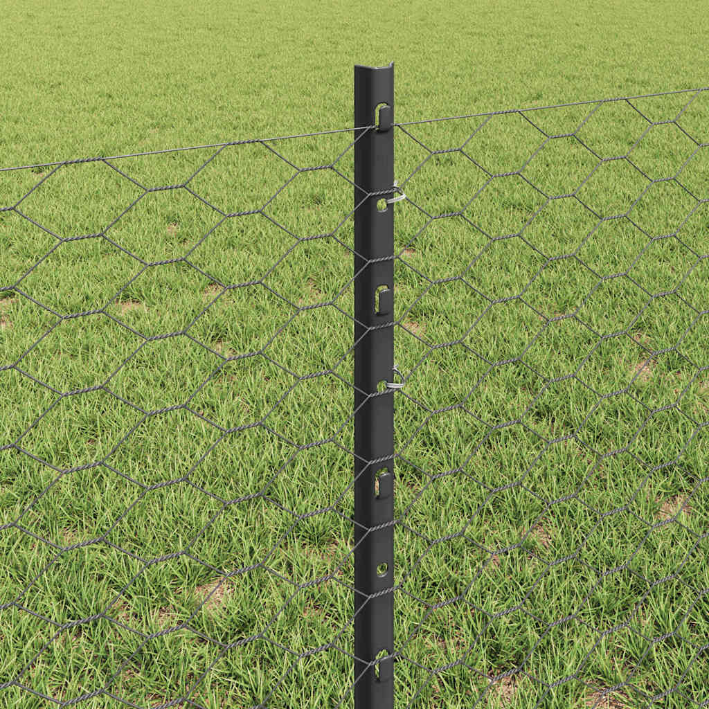 Fence with Posts Grey 0.6 x 25 m Steel