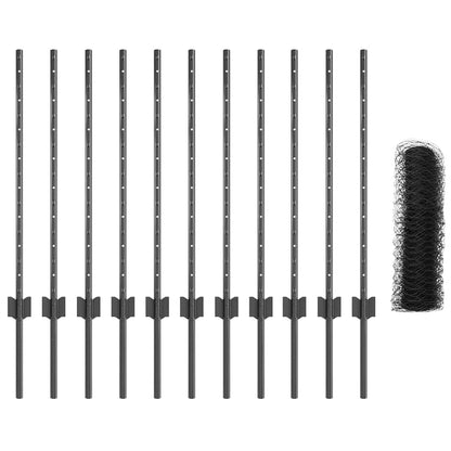 Fence with Posts Grey 0.8 x 25 m Steel