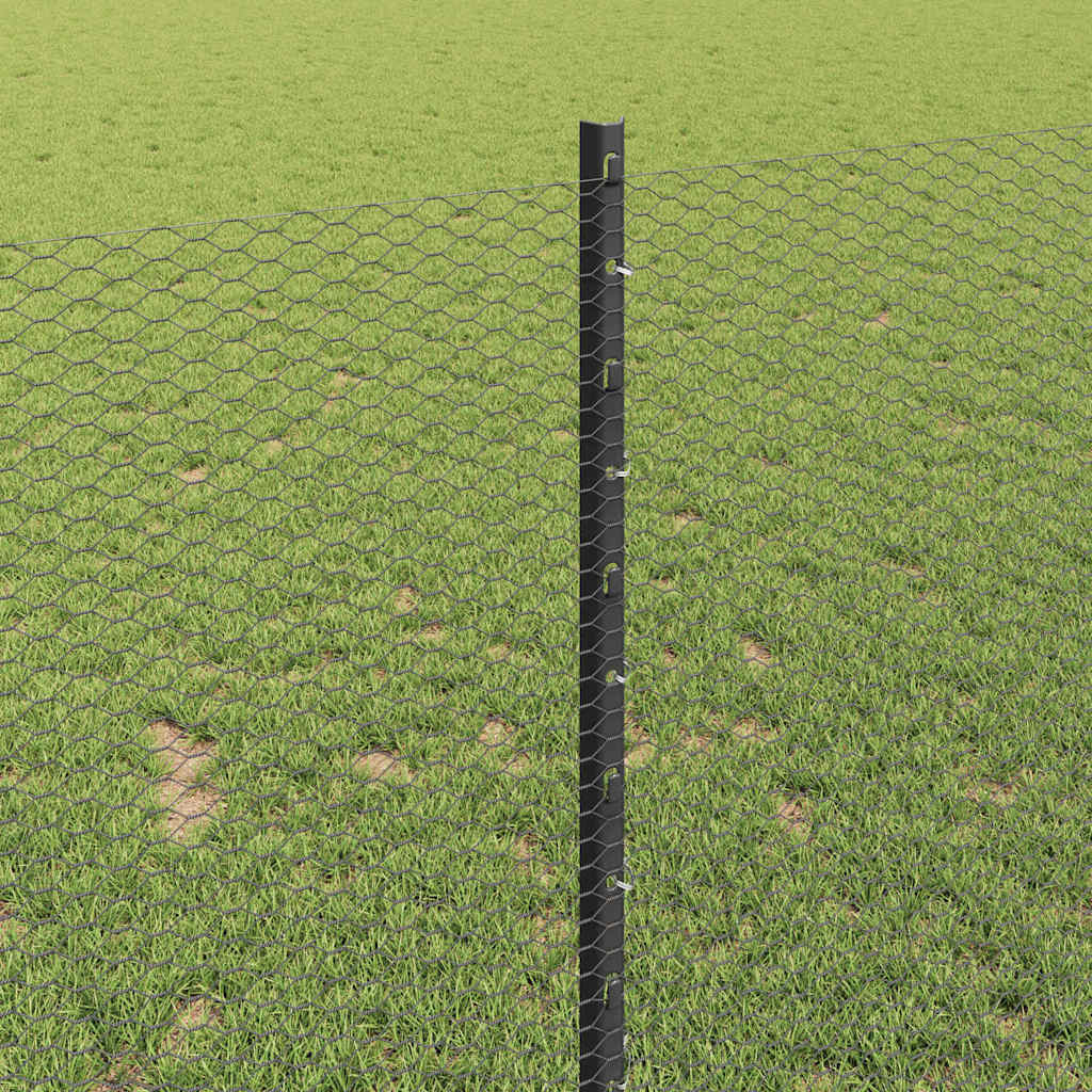 Fence with Posts Grey 1 x 25 m Steel