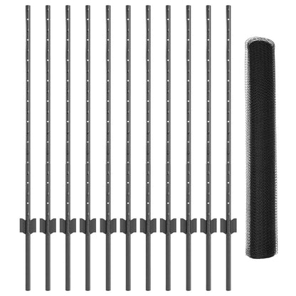 Fence with Posts Grey 1 x 25 m Steel