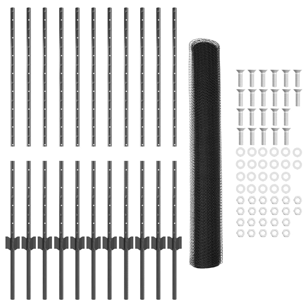 Fence with Posts Grey 1 x 25 m Steel