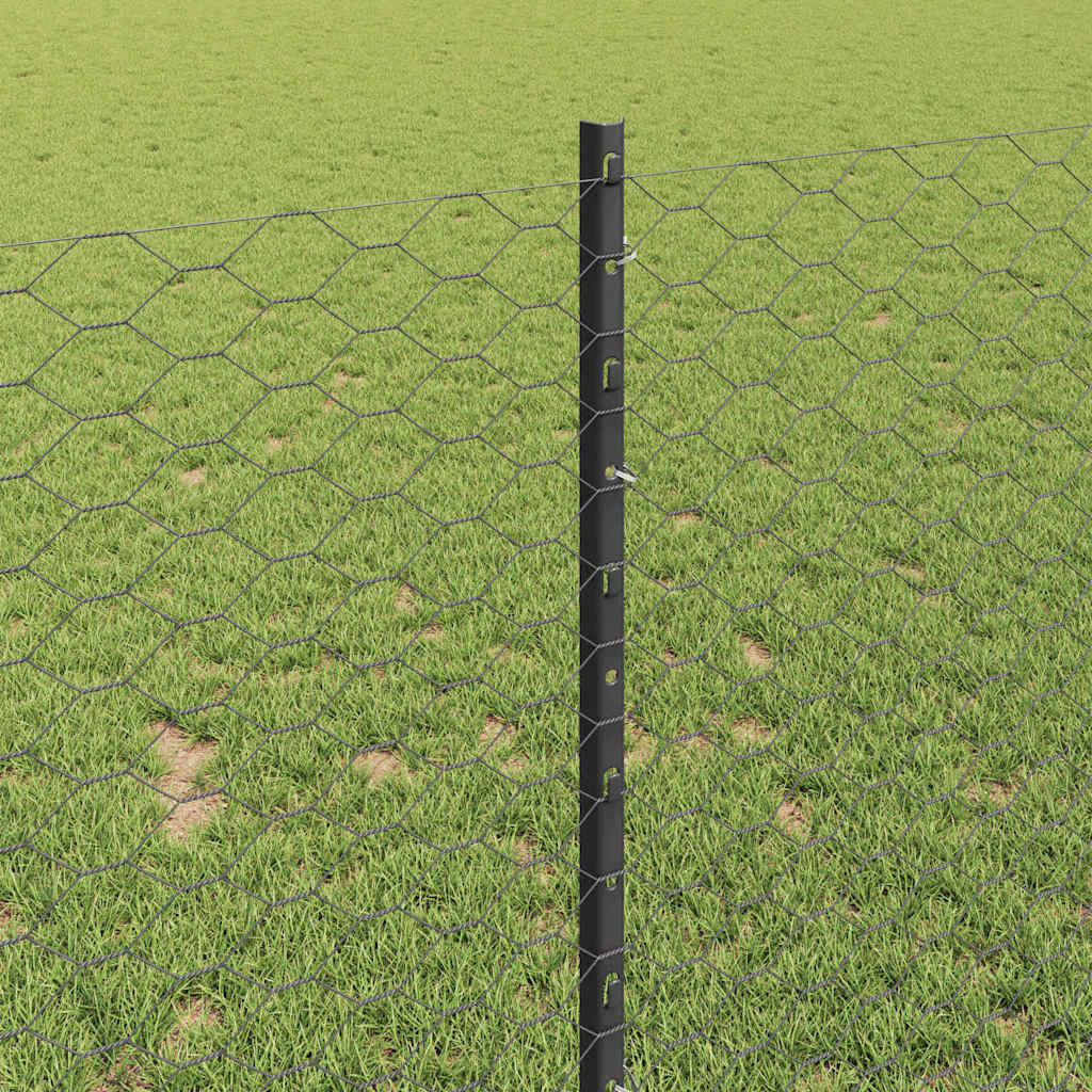 Fence with Posts Grey 1 x 25 m Steel