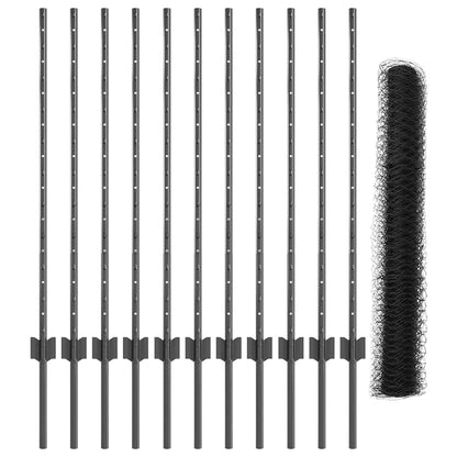 Fence with Posts Grey 1 x 25 m Steel