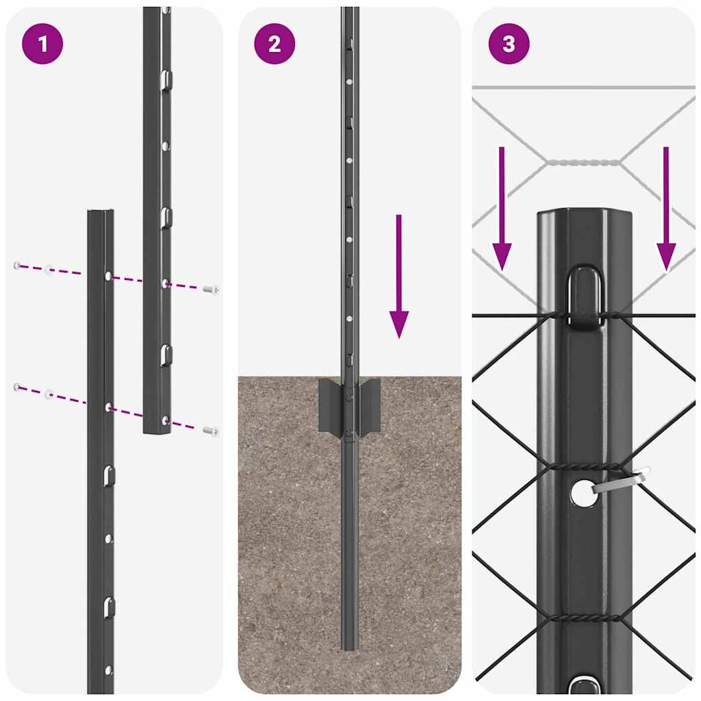 Fence with Posts Grey 1 x 25 m Steel