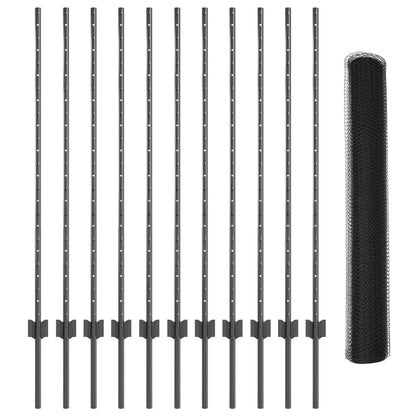 Fence with Posts Grey 1.2 x 25 m Steel