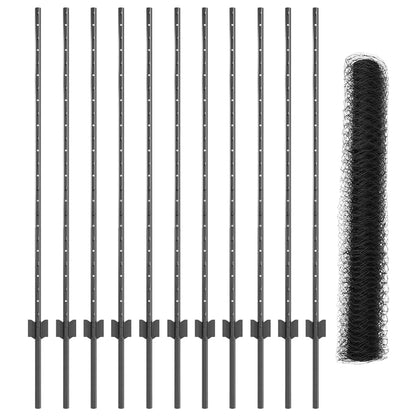 Fence with Posts Grey 1.2 x 25 m Steel