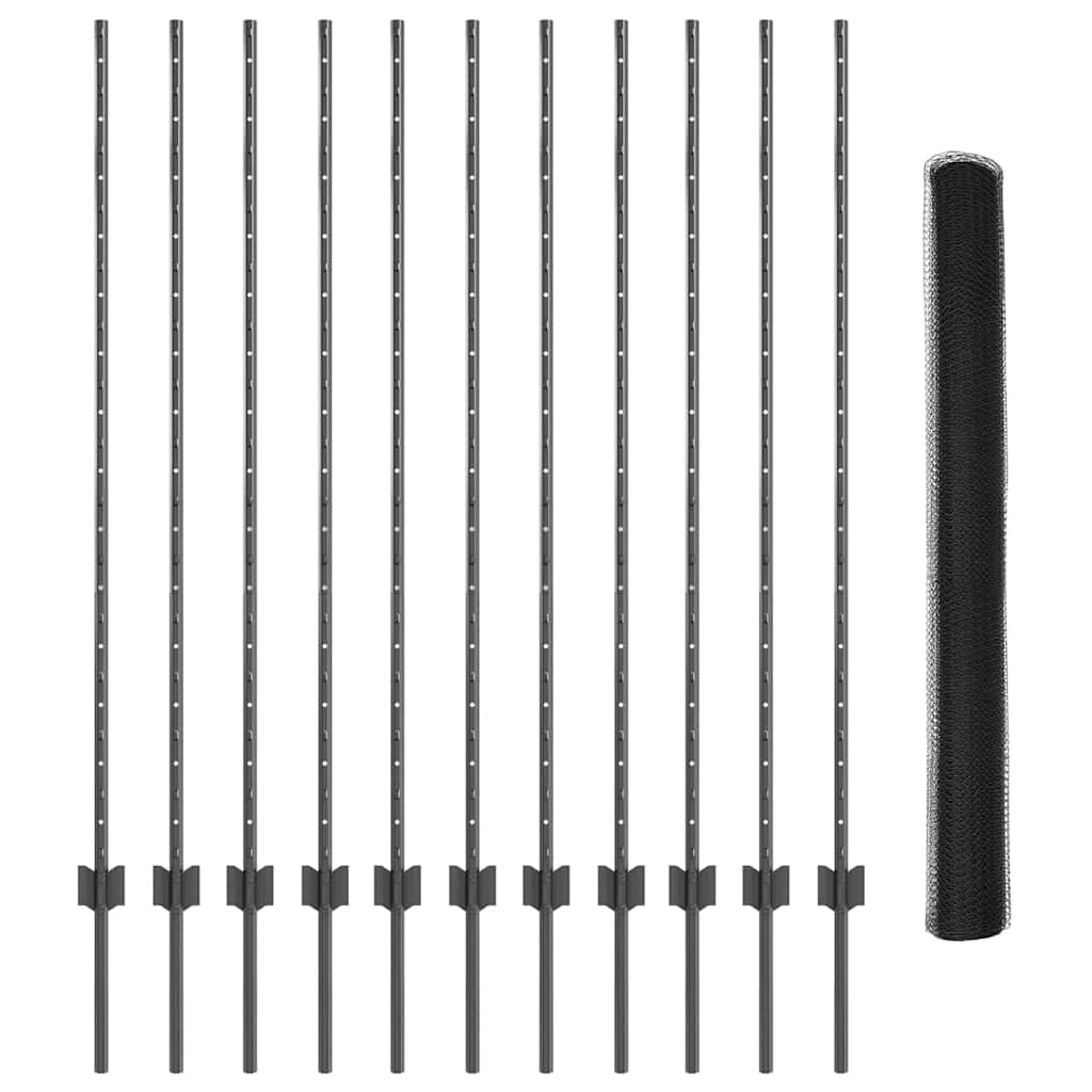 Fence with Posts Grey 1.4 x 25 m Steel