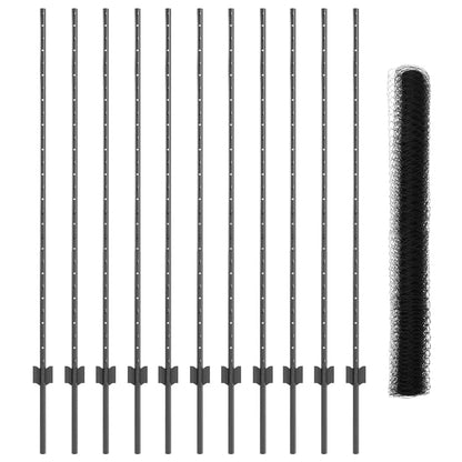 Fence with Posts Grey 1.4 x 25 m Steel