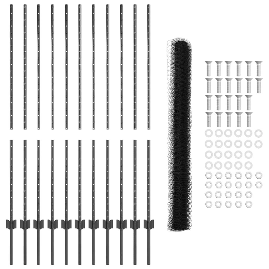 Fence with Posts Grey 1.4 x 25 m Steel