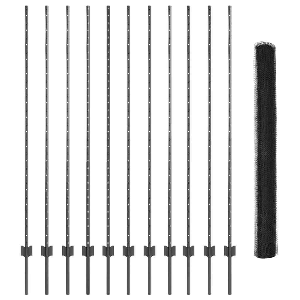 Fence with Posts Grey 1.5 x 25 m Steel