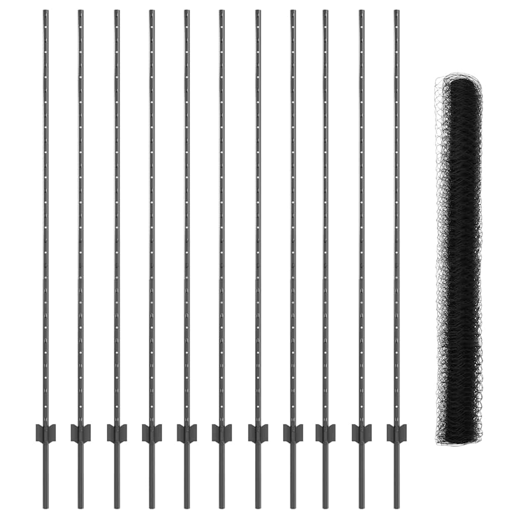 Fence with Posts Grey 1.5 x 25 m Steel