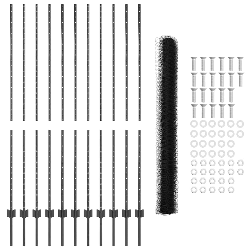 Fence with Posts Grey 1.6 x 25 m Steel