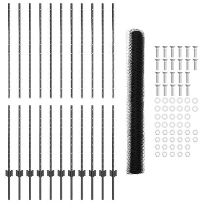 Fence with Posts Grey 1.6 x 25 m Steel