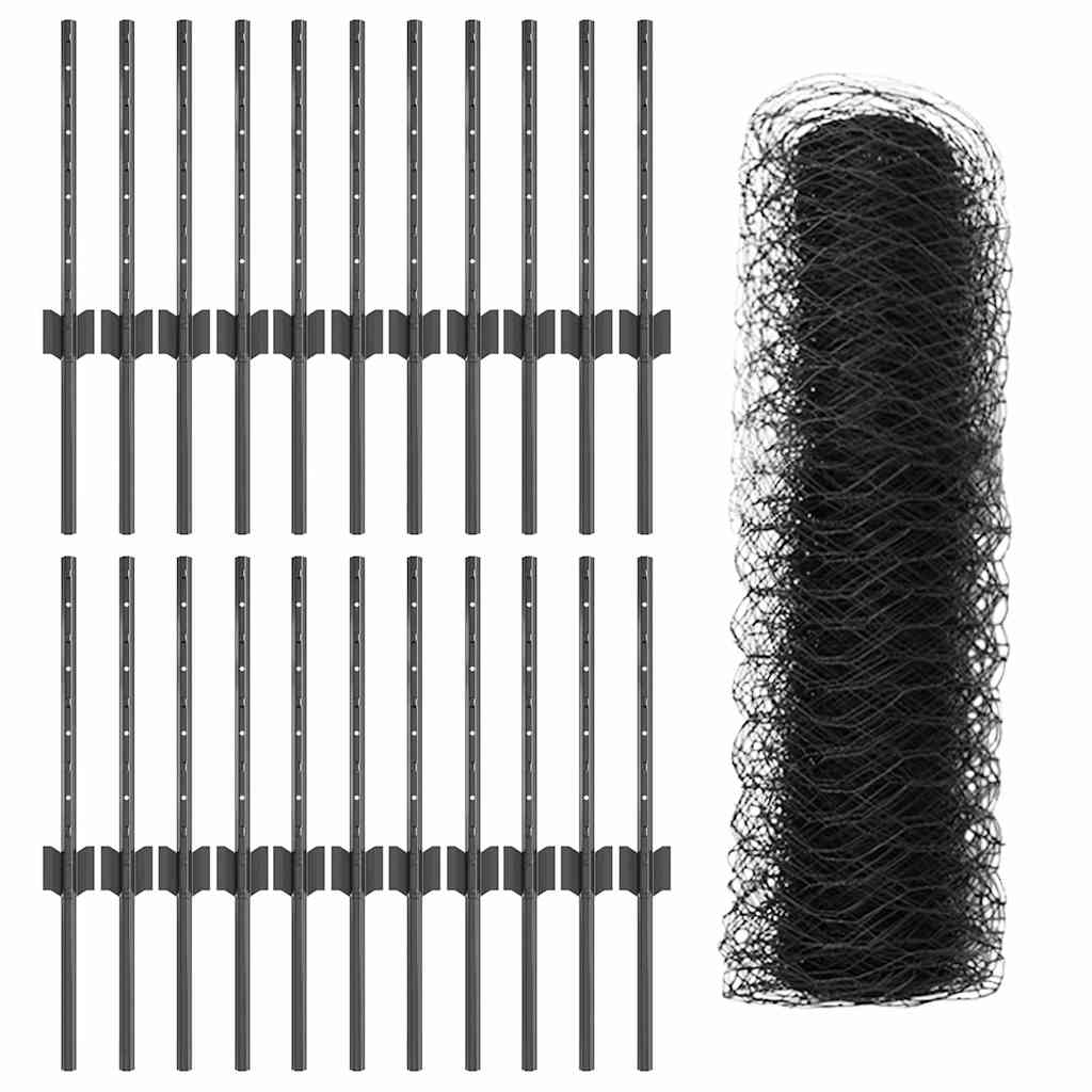 Fence with Posts Grey 0.4 x 50 m Steel