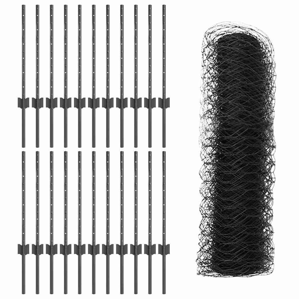 Fence with Posts Grey 0.5 x 50 m Steel