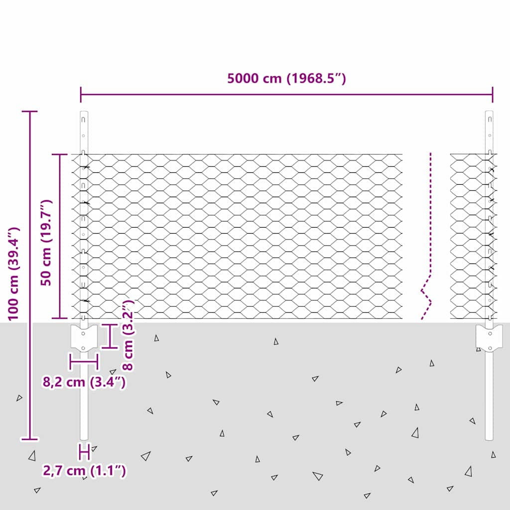 Fence with Posts Grey 0.5 x 50 m Steel