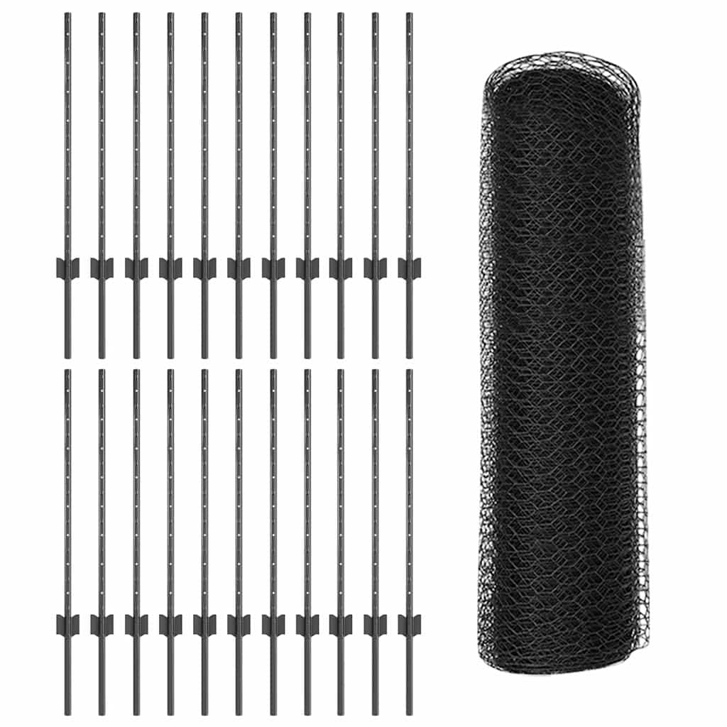 Fence with Posts Grey 0.8 x 50 m Steel